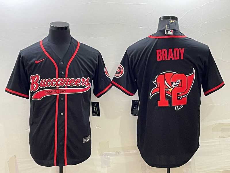 Men%27s Tampa Bay Buccaneers #12 Tom Brady Black Team Big Logo With Patch Cool Base Stitched Baseball Jersey->tennessee titans->NFL Jersey